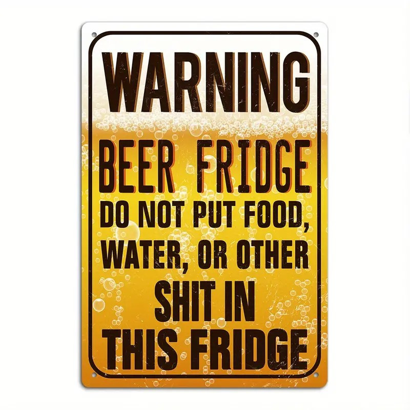 Wine Beer Fridge - ป้ายโลหะวินเทจสุดฮา - ป้ายเตือนตู้เย็นเบียร์ ไม่ต้องใช้ไฟฟ้า ไม่มีขน สำหรับบาร์หรือห้องพักผ่อนของผู้ชาย