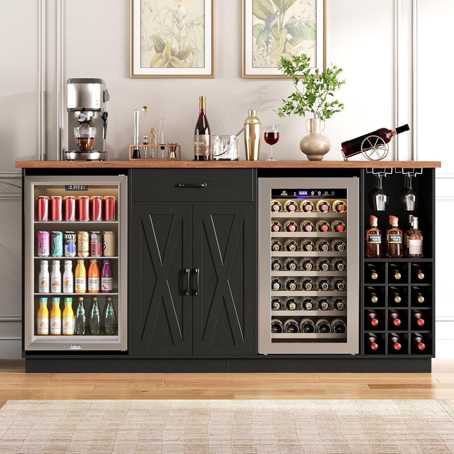 Wine Beer Refrigerator - ตู้บาร์กาแฟขนาดใหญ่ 78.74 นิ้ว พร้อมช่องแช่เย็น, ตู้มินิฟริดจ์พร้อมที่เก็บของ, ตู้เก็บเหล้าพร้อมชั้นวางไวน์,