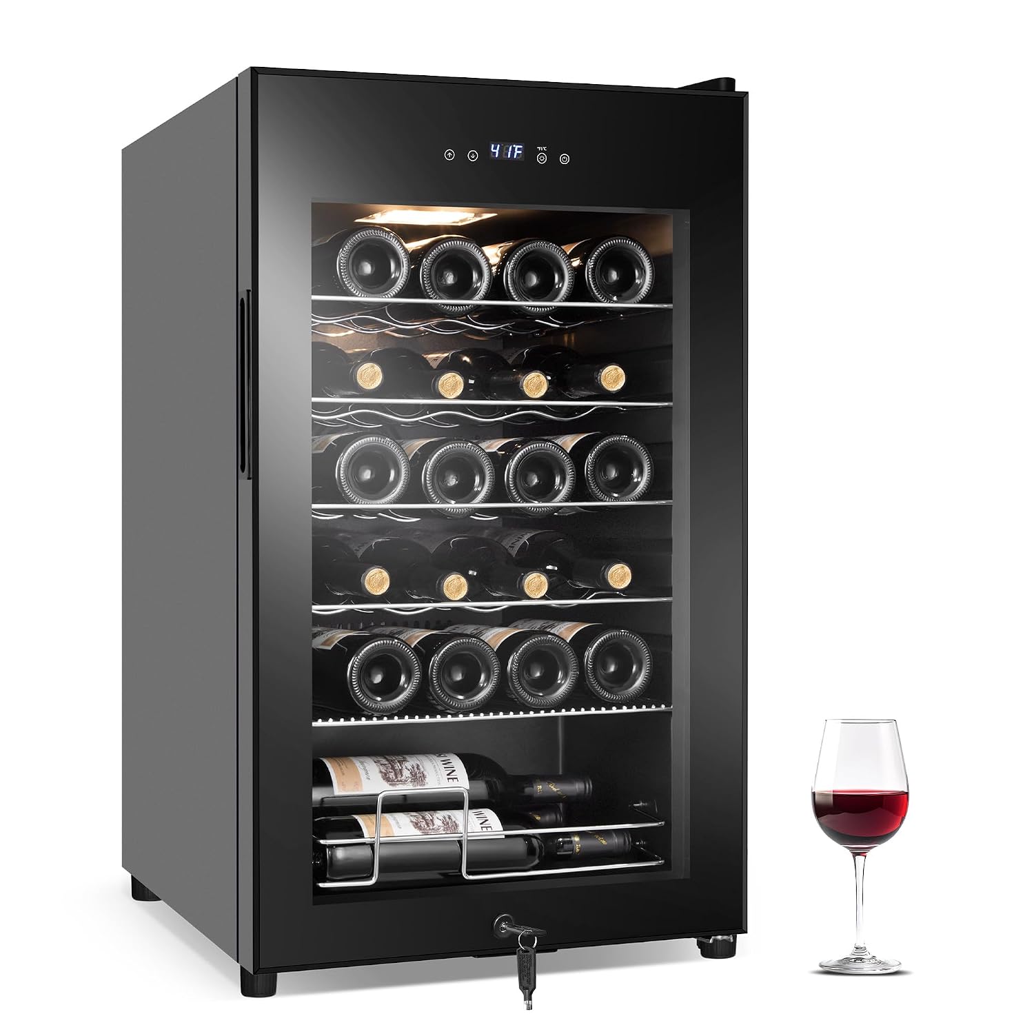 Wine Beer Refrigerator - ตู้แช่ไวน์ 24 ขวด, ตู้แช่ไวน์ขนาดเล็กแบบตั้งพื้น พร้อมระบบควบคุมอุณหภูมิแบบดิจิตอล ระบบล็อคเพื่อความปลอดภัย