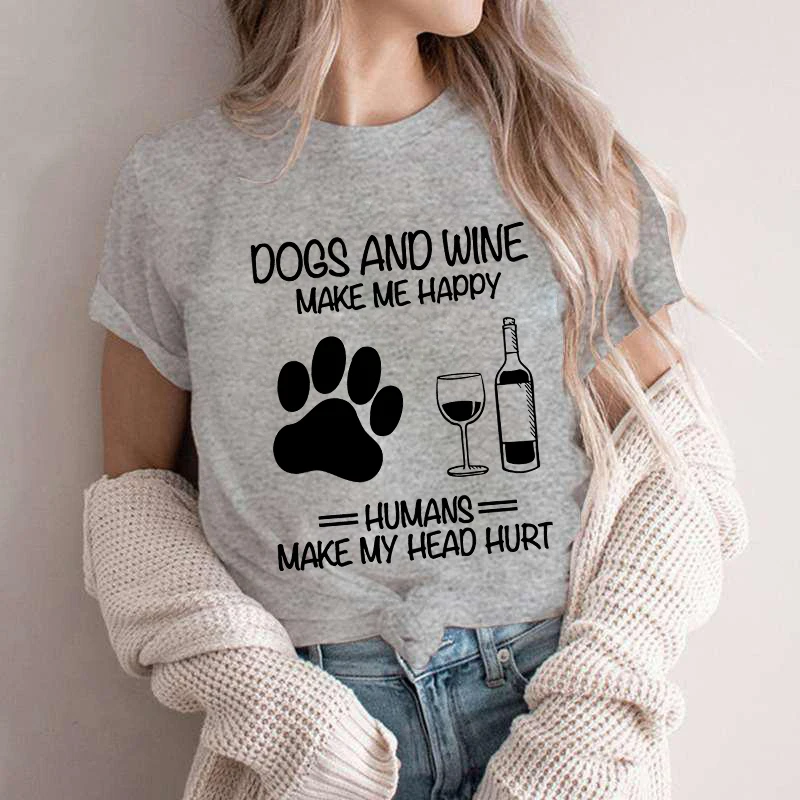 Wine Or Beer - ผู้หญิงสุนัขแม่พิมพ์ T เสื้อสุนัขเสื้อคนรักไวน์ TShirt สุนัขและไวน์เสื้อกราฟิกสาวเสื้อผ้า Causal
